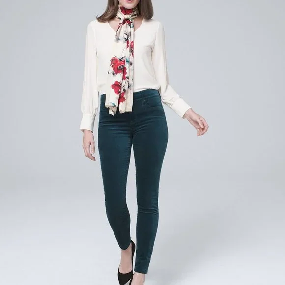 WHBM High-Rise Velvet Skinny Ankle Jeans - teal - size 6 - Picture 1 of 7